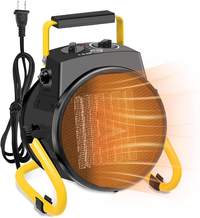 1500W Portable Garage Heater, Electric Outdoor Heater with Fast Heating & Overheat Protection, Patio and Greenhouse Space Heater for Indoor or Outdoor Use（Yellow）