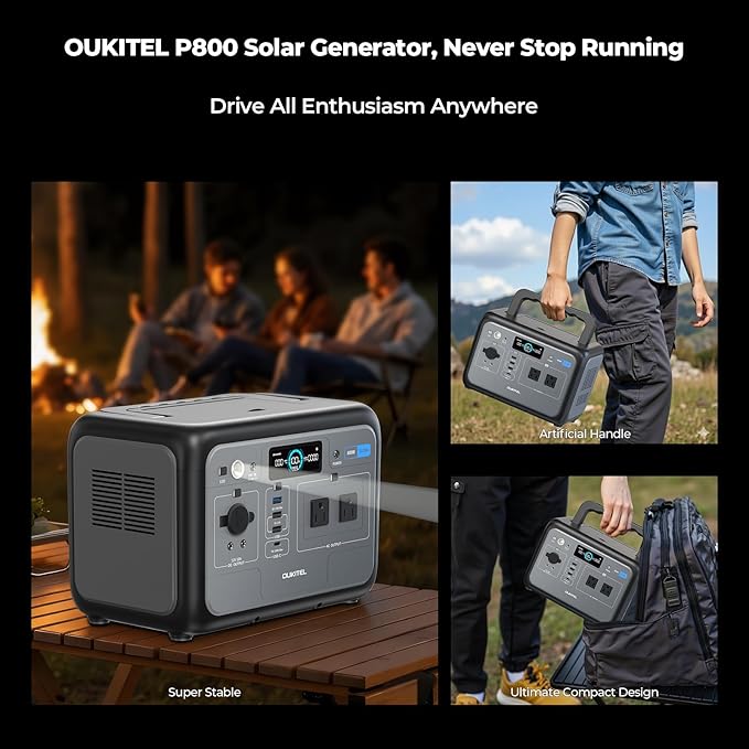 OUKITEL Solar Generator 512Wh, Portable Power Station +200W Solar Panel, LiFePO4 (1600W Peak), 500W Fast Charging,for Home Backup, Outdoor Camping, RV, Emergency