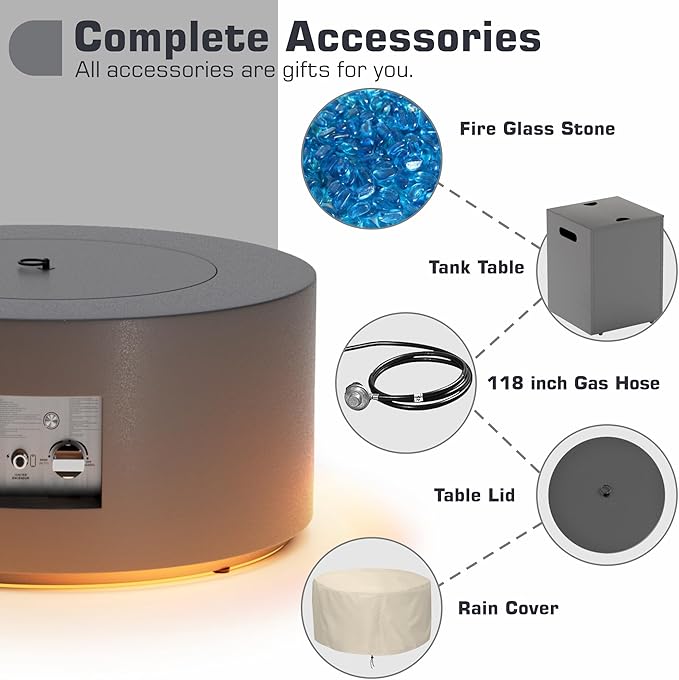 Outdoor Fire Pit Table Propane Gas Fire pits & Outdoor Fireplaces 30'' Round Firepit Table, 50,000 BTU Fire Table for Patio Set, Dark Grey