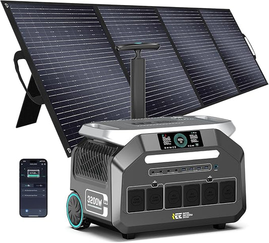 IEE 3200W Portable Power Station P3200 with 400W Solar Panel, 2048Wh Solar Generator, 1800W AC Charging, AC Outlets x 4, LiFePO4 Battery Power Station for Home Backup, Camping, RV, Emergency