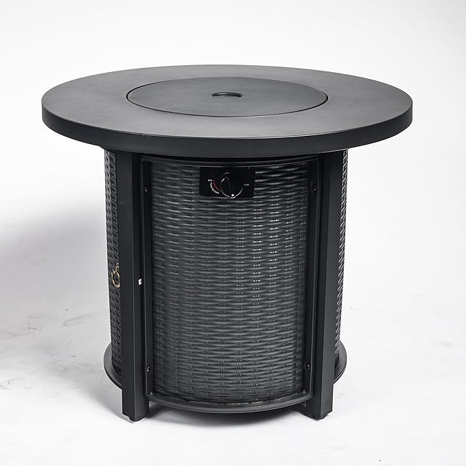 Propane Fire Pit Table, 30 Inch Steel Firepits for Outside, Round Gas Fire Pit for Outside Patio, Propane Fire Table for Patio, Backyard, Pool, 50,000 BTU, Tank Inside, Black