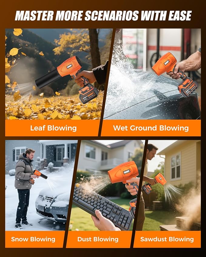 Leaf Blower Cordless with Battery and Charger, 980,000 RPM, Extended Nozzle, Blower for Patio Cleaning,Blowing Leaves and Dust，Birthday Gifts for Men Dad Husband (Persian Orange)