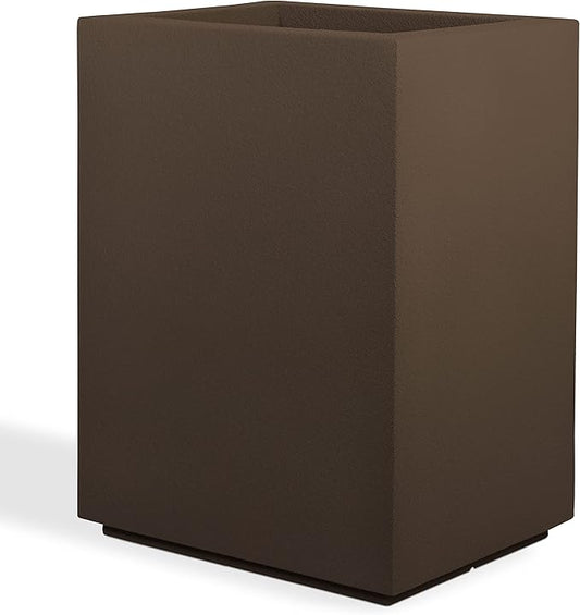PolyStone Cozumel Tall Modern Outdoor/Indoor Column Planter, 23" L x 18" W x 30" H, Lightweight, Heavy Duty, Weather Resistant, Polymer Finish, Commercial Grade and Residentia (Chocolate Brown)