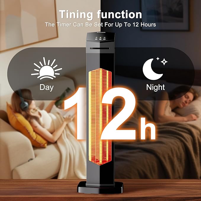 AKIRES Outdoor Electric Patio Heater,37IN 1500W Infrared Tower Heater with Instant Heating,Tip-Over & Overheat Protection,IP54 Waterproof Space Heater For Patio Garage Indoor & Outdoor Use,Matte Black