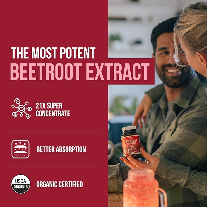 BioBeet® Max Strength Beet Root Capsules - 21:1 Concentrate, Each Serving Derived from 28,350 mg Organic Beetroot - Absorption Enhancement with BioPerine® Black Pepper Extract (60 Capsules) - 3-pack