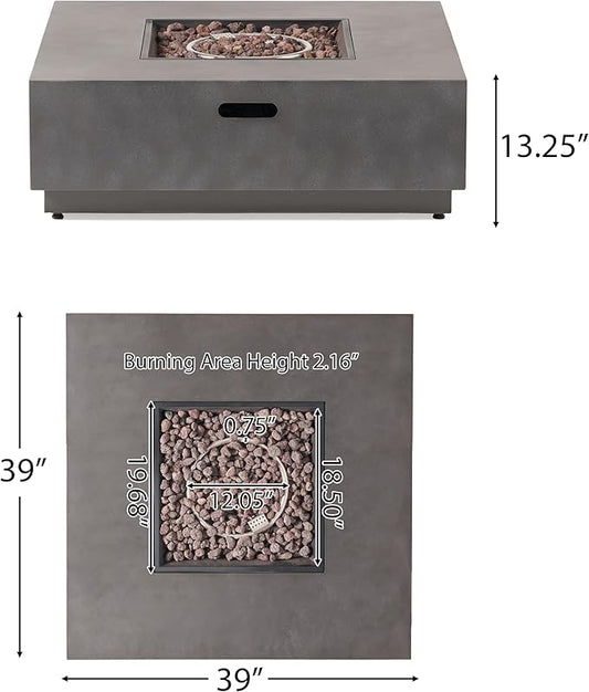 Propane Fire Pit Table, 39 Inch Firepits for Outside, Square Gas Fire Pit for Outside Patio, Propane Fire Table, 50000BTU, Stone Gray