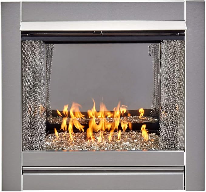 Duluth Forge Ventless Stainless Outdoor Gas Fireplace Insert with Reflective Crystal Glass Media - 24,000 BTU, Manual Control - Model# DF450SS-G
