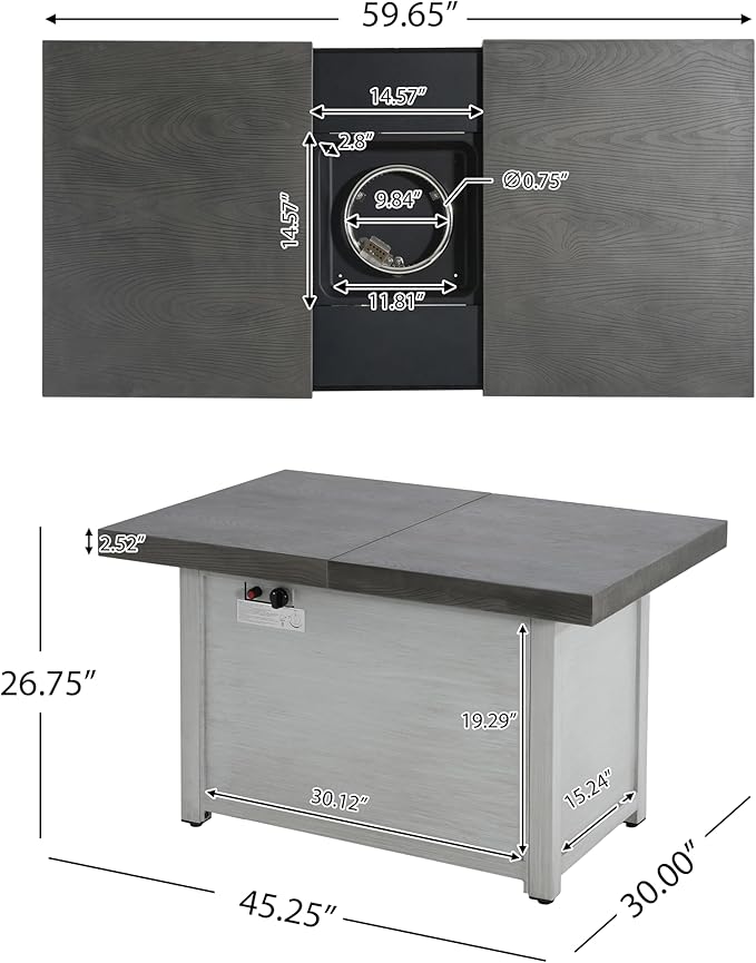 Propane Fire Pit Table, 59.65" Extendable Matal Firepits for Outside, Rectangle Gas Fire Pit for Outside Patio, Propane Fire Table with Rocks and Cover, Tank Inside, 50,000BTU, Dark Gray