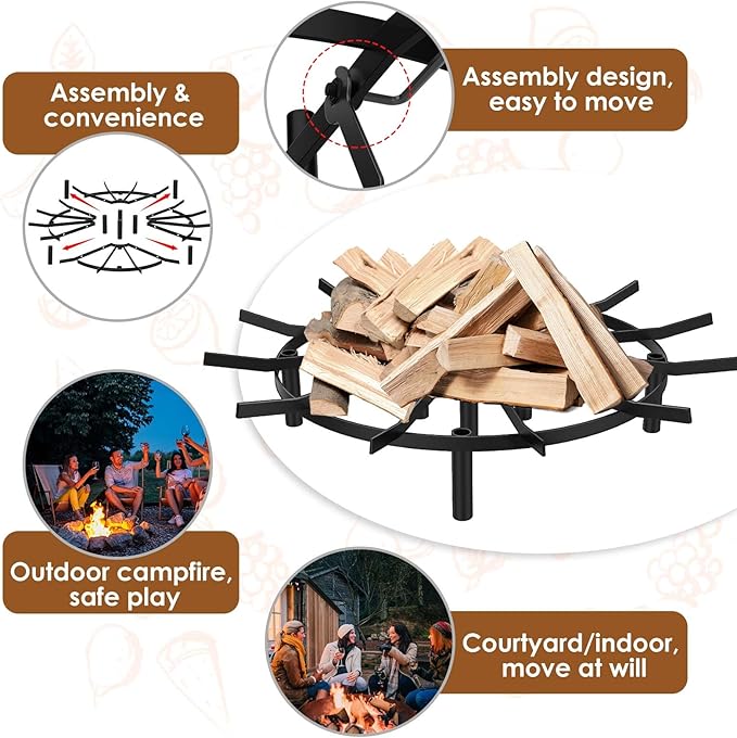 21 in Heavy Duty Fire Pit Grate Round, Decorative Wood-Burning Lift Grate Pit, Heat-Resistant,Heavy Duty Firepit Grate for Outdoor Campfires, Fireplace Woodstoves and Outdoor Camping Firepits