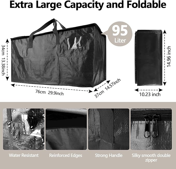4 Pack Waterproof Moving Bags with Strong Zipper, Reinforced Handle
