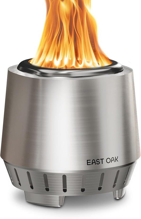 EAST OAK Fuoco Smokeless Tabletop Fire Pit | 3-in-1 Ash Pan | Portable Wood & Pellet Firepit | Stainless Steel | 120% More Efficient Burn | Backyard, Patio & Camping | Easy Ignition & Compact Design