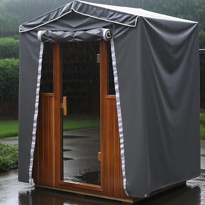 Protective Cover for 1-Person Outdoor Sauna - 3-Layer Oxford Cloth, Hook & Loop Roll-Up Door, Temp Retention & Dustproof - (Only Fits 45.7*39.4*79.5 In & Smaller Outdoor Hillside Roof Saunas )