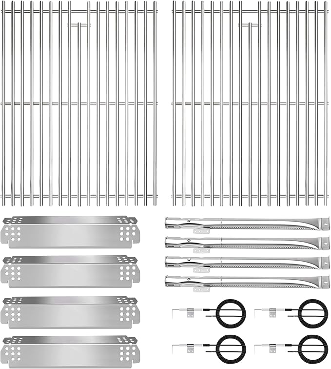 CANDANA Replacement Parts for Nexgrill 4 Burner 720-0830H 720-0830D 720-0783C 720-0783E 720-0958A, 17" Stainless Steel Grill Grate, Grill Burner, Heat Plate, Igniters for 5 Burner 720-0888N