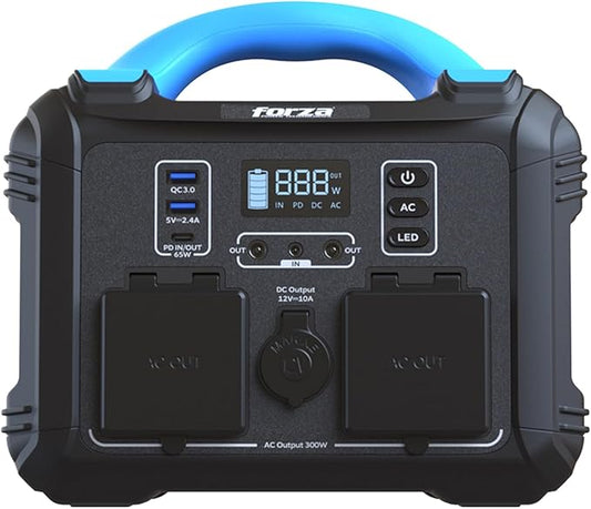 Forza FPP-T300 Portable Power Station 300W | 236Wh LiFePO4 (LMFP) Power Supply | AC, DC & USB Outputs | Fast Recharge via AC, Car or Solar | Compact Backup Power for Home, Camping & Travel