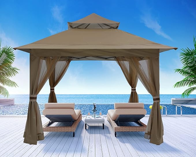 ABCCANOPY Pop Up Gazebo 13x13 - Outdoor Canopy Tent with Mosquito Netting for Patio Garden Backyard (Brown)