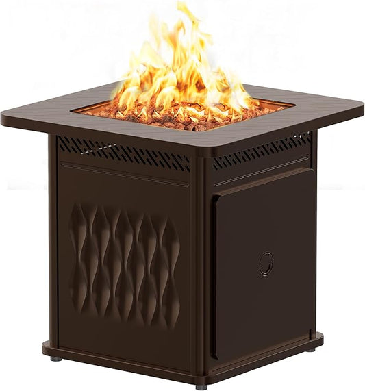 EAST OAK 28" Outdoor Propane Fire Pit Table | 50,000 BTU Gas Fire Pit Table for Outside with Magnetic Lid | Storage Basket & Lava Rocks | CSA Certified for Patio, Garden & Backyard | Brown