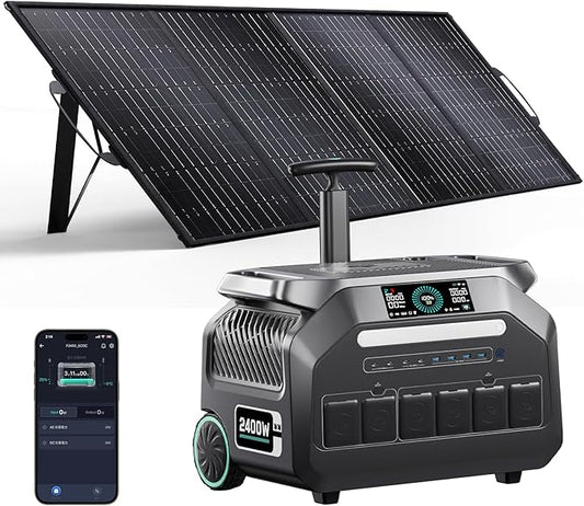 IEE 2400W/2048Wh Solar power station With 400W Solar Panel,P2400 Solar Generator(5000W Peak),1800W Super Fast Charging,APP Control Emergency Power Station for Home, Camping, Power Outages