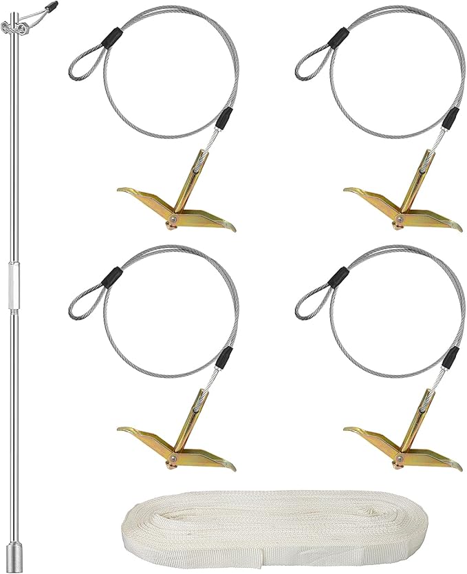 4 Pack Ground Earth Anchors, Easy Hook Anchor with Driving Rod, Earth Anchor Cable Stakes with Webbing for Anchor Tunnel Creenhouse, Large Walk-in Green House, Greenhouse Plastic