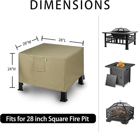 REDRICH Fire Pit Cover Square – Heavy Duty Outdoor Firepit Cover, Full Coverage Patio Outdoor Fireplace Cover, Dustproof Anti UV and Waterproof, 28’’L x 28’’W x 24’’H Brown