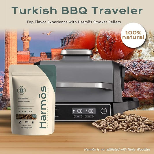 Harmos 4-Wood Pellets: Turkish/Ninja BBQ, Premium Hardwood Pellets for Smokers, 2 Sealed Packs