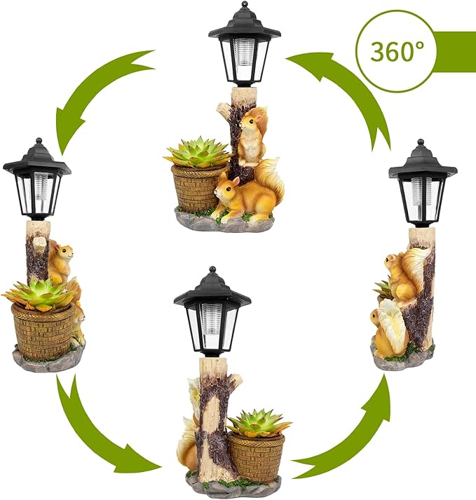 YEPOTUE Solar Squirrels Outdoor Statues, Garden Sculptures with Flowerpot Decor & Solar Lantern for Yard Art Lawn Ornaments Porch Patio Balcony - Birthday Gifts for Women Mom