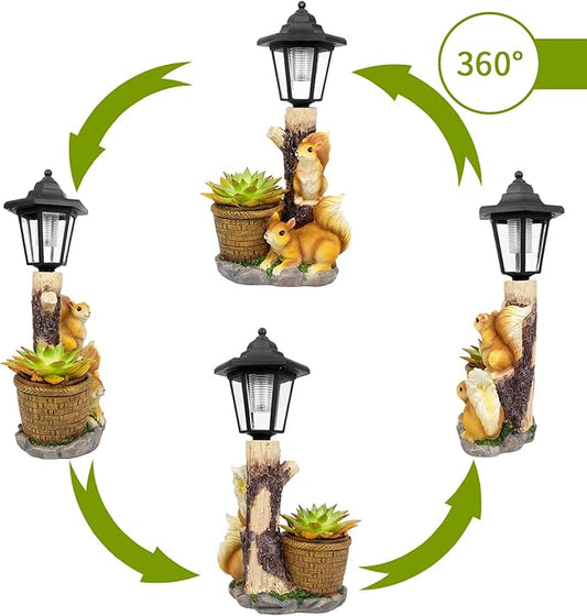 YEPOTUE Solar Squirrels Outdoor Statues, Garden Sculptures with Flowerpot Decor & Solar Lantern for Yard Art Lawn Ornaments Porch Patio Balcony - Birthday Gifts for Women Mom