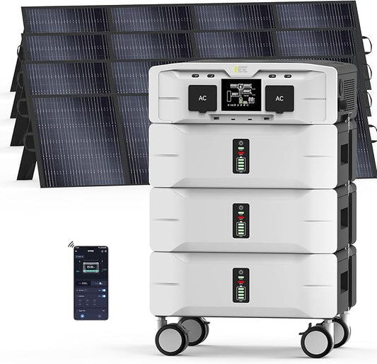 IEE SP5000 7680Wh Solar Power Station, 5000W(9000 Peak) AC Output, 120V/240V Split Phase LFP Battery with 4x200W Solar Panels, 1.6h Fast Charge Portable Power Generator for Home Backup, Emergency, RV