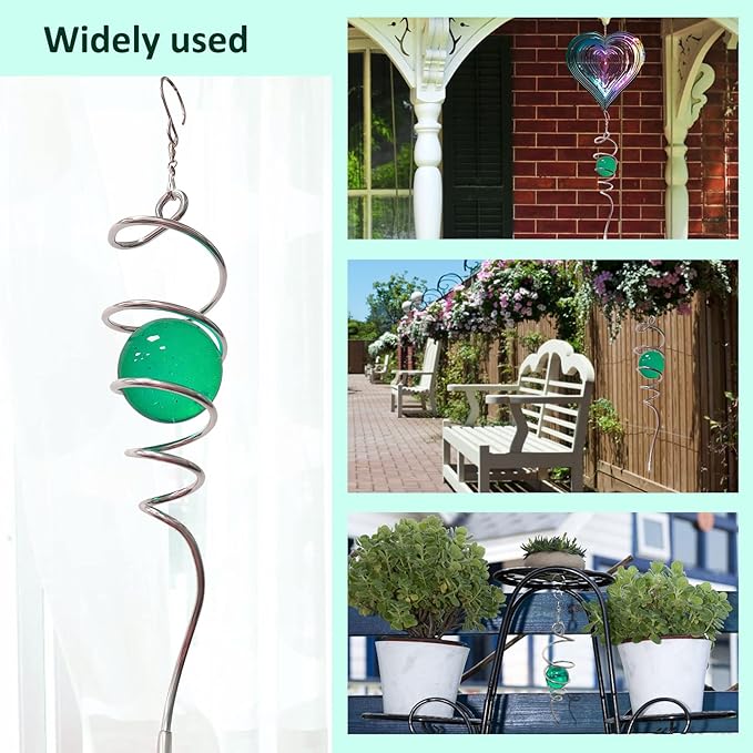 Aoedelyart Wind Spinner Tail Gazing Ball Spiral Decorative Wind Spinner Sun Catcher 11inch Tail and 2 inch Glass Orb. Indoor Outdoor Garden Decoration Wind Sculptures-13 inch Height (Green)