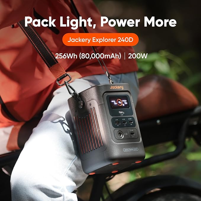 Jackery Explorer 240D Power Bank, 256Wh LiFePO4 Battery Portable Power Station, 200W DC Output with 40Wmini Solar Panel