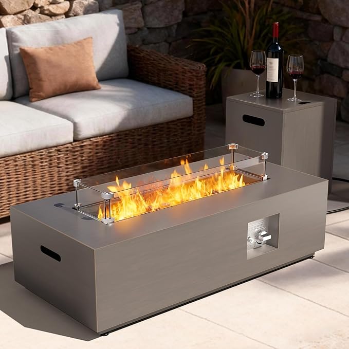 Outdoor Fire Pit Table Propane Gas Fire pits &Outdoor Fireplaces 42″ Rectangular Firepit Table, 50,000 BTU Fire Table for Patio Set, Sand