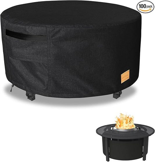 Round Fire Pit Cover for Surround Shelter Large Fire Pit Surround Tabletop Protective Cover for fire pit Surround Dims (HxDia): 21 x 54 in, Black