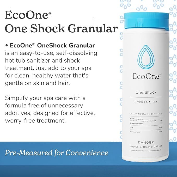 Ecoone Spa & Hot Tub Starter Kit - 3 Month Maintenance Kit with Spa Monthly, One Shock, Filter Cleaner, Pipe Cleaner, Hose Filter & pH Test Strips - Stabilizes pH & Alkalinity