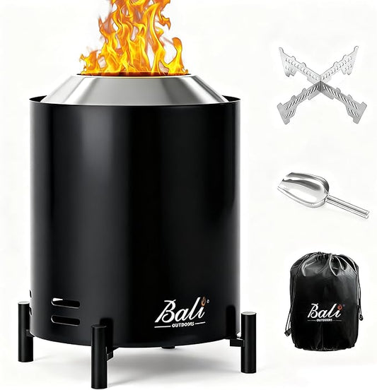 BALI OUTDOORS 6.5 inch Tabletop Fire Pit Round, Stainless Steel Table Top Firepit Small, Outdoor Smokeless Firepit Portable, Black