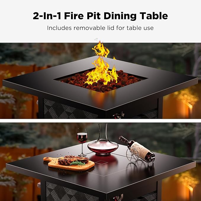 Ciays 32Inch Propane Fire Pit Table, 50,000 BTU Outdoor Gas Fire Pit Table CSA-Certified for Outside Patio with Removable Lid and Lava Rocks, Add Warmth and Ambience to Parties, Backyard, Garden