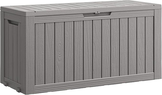 KAMABOKO Outdoor Storage Box, 180 Gallon Large Outdoor Resin Deck Box, Storage Waterproof Boxes Lockable Lid for Garden Tools, Pool Supplies, Patio Furniture and Cushions, Grey