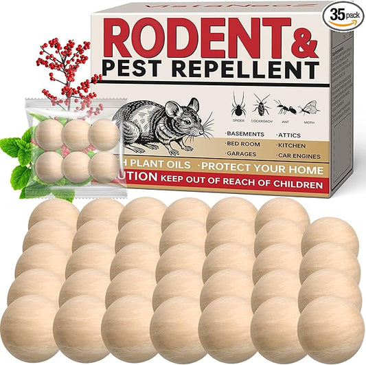 35 Balls Rodent Repellent, Peppermint Oil to Repel Mice and Rats, Mouse Repellent for Indoor and Outdoor,Natural Rodents Deterrent to Keep Mice, Rats and Squirrels Away Your Home