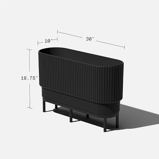 Veradek Demi Series Raised Long Planter for Indoor/Outdoor Use | Made from Plastic & Stone w/Wooden Stand | Modern Patio Décor for Flowers/Shrubs