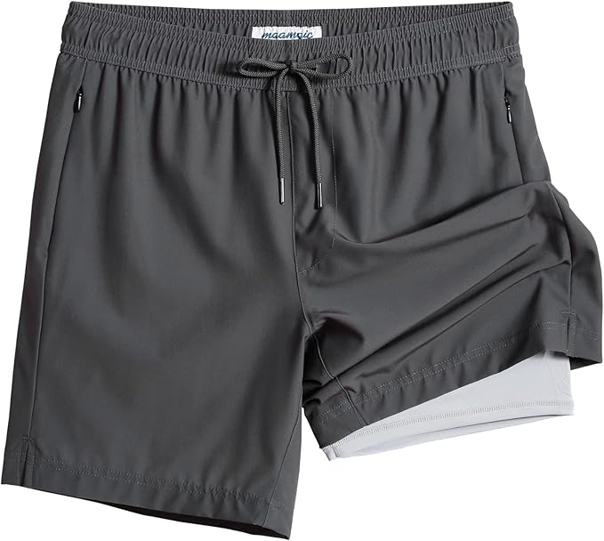 maamgic 2 in 1 Mens Swim Trunks 7 Inch Swim Shorts Swim Suits Board Shorts
