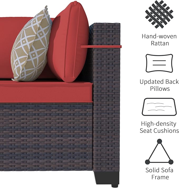 Outdoor Patio Furniture Set with Gas Fire Pit Table, 13 Pieces Outdoor Furniture Set Patio Sectional Sofa w/43in 55000 BTU Propane Fire Pit, PE Wicker Rattan Patio Conversation Sets - Red