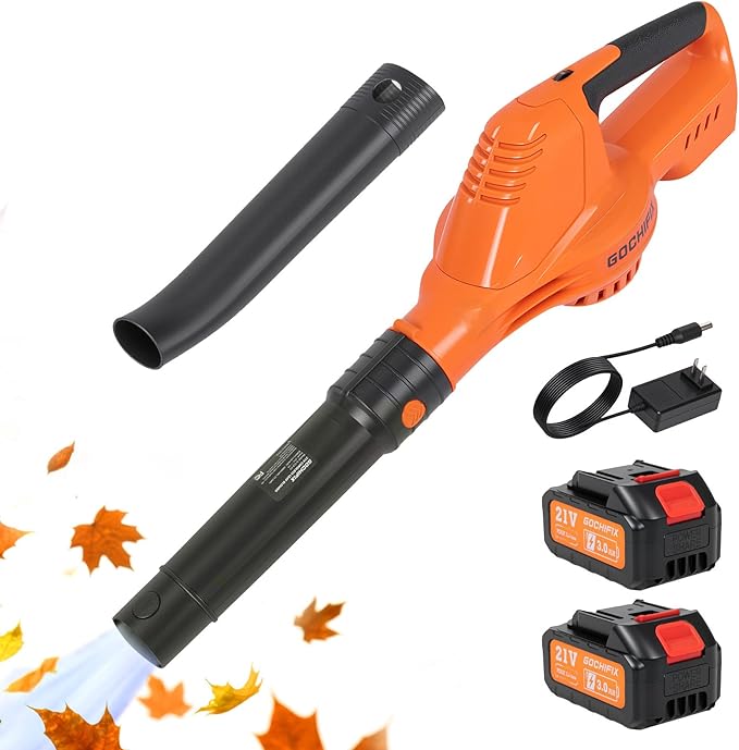 Leaf Blower Cordless, 2 * 21V 3.0Ah Battery and Charger, 5 Speed Levels, Lightweight 180 CFM 130 MPH Electric Powered Blower w/Extension Tube for Patio Lawn Care, Leaf Dust Blowing