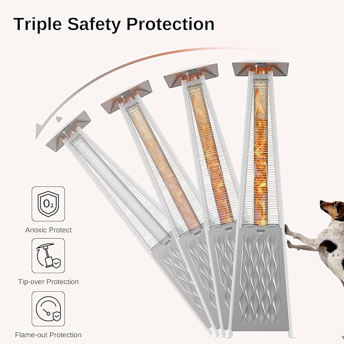 EAST OAK 48,000 BTU Pyramid Patio Heater, Quartz Glass Tube Propane Outdoor Heater with Wheels, Triple Safety Protection, 2025 Upgrade for Home, Backyard & Commercial Spaces, Stainless Steel