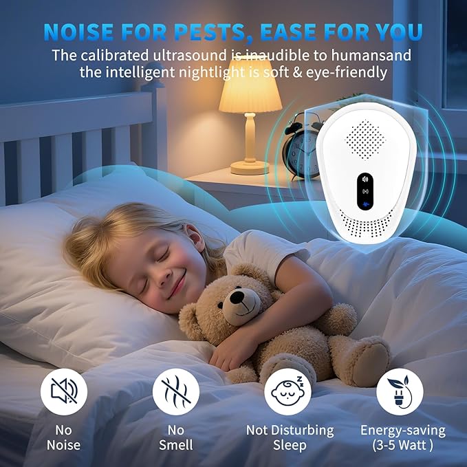 6 Pack Upgraded Ultrasonic Pest Control Repeller, Mouse Repellent Indoor for Spider Bug Roach Ant Mosquito Rat Mice Insect Deterrent, Mouse Rodent Repellent Ultrasonic Plug in, 3 Mode Switching, White