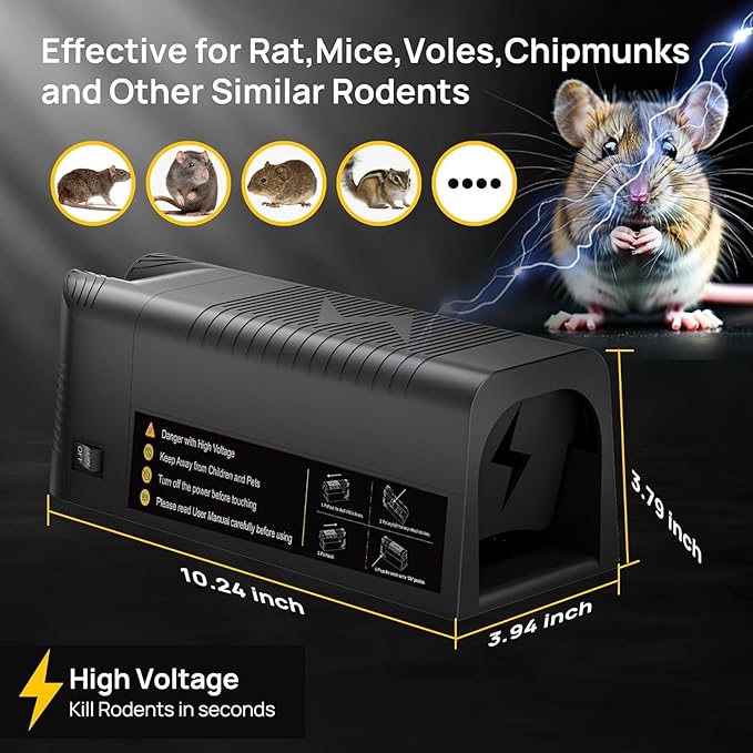 Electric Rat Zapper Electric Mouse Trap Zapper 2 Pack Electronic Mice Killer Effective Rodent Trap with Powerful Voltage Mouse Traps Indoor for Home Living Room Kitchen