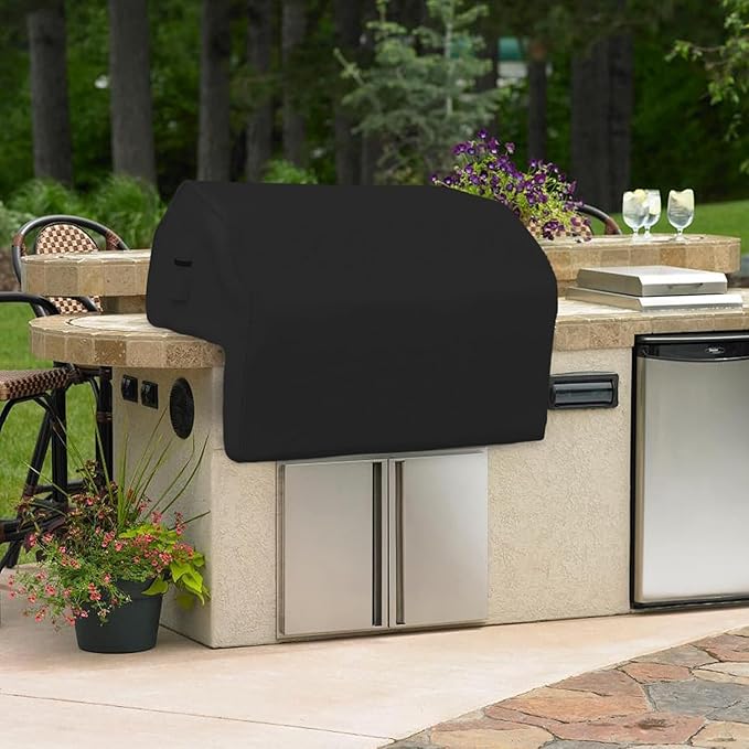 Covers & All Built-in Outdoor Grill Cover, Durable 12 Oz Waterproof Cover Max Material with Air Pocket & Elastic for Snug Fit (32" W x 26" D x 24" H Inches, Black)