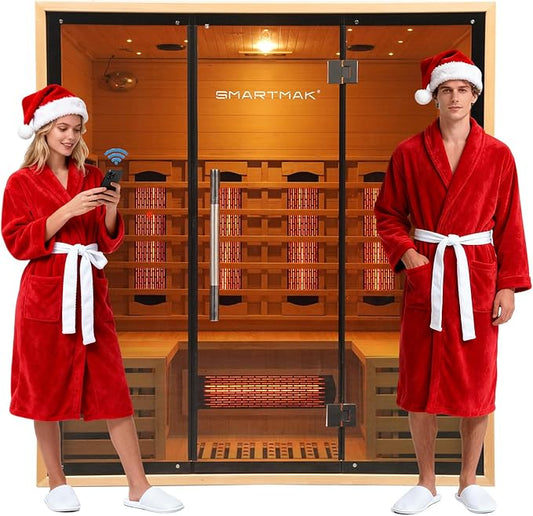 Full Spectrum Infrared Sauna for 4 Person, Indoor Canadian Hemlock Wood Red Light Home Spa Saunas with Upgraded WiFi Control, Speaker, Oxygen bar, Reading & 7-Color Starry Light, 2700W, 220V