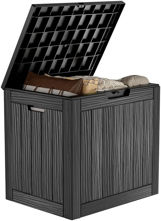30 Gallon Resin Deck Box,Lockable Outdoor Storage Box for Patio Cushions Storage Furniture,Garden Tools,Pool Supplies, Weatherproof and UV Resistant- Black
