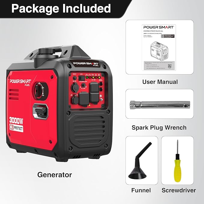 PowerSmart 3000-Watt Portable Inverter Generator, CO Protect Super Quiet for Camping Home Backup Use