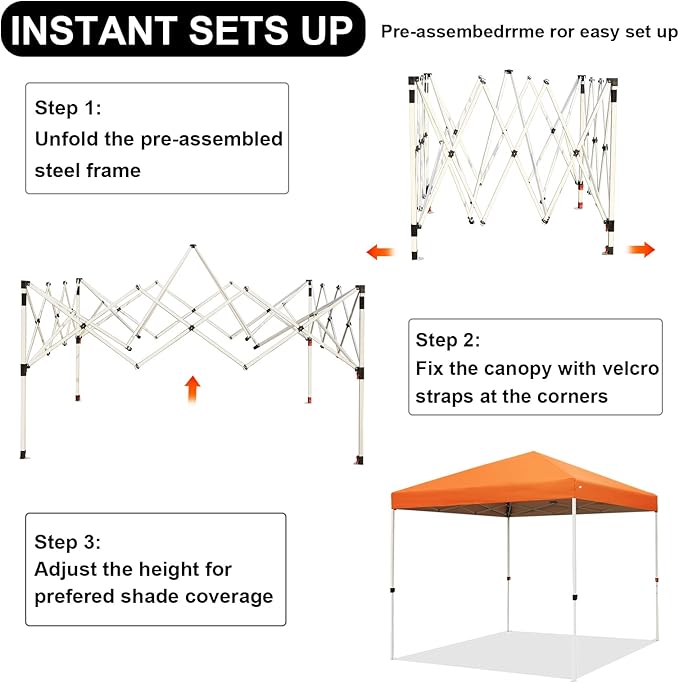 Northroad 8X8 FT Pop Up Canopy, Outdoor Instant Canopy Tent w/Carrying Bag, Portable Gazebo Shelter for Wedding Party,Commercial Event,Patio,Garden,Beach -Orange