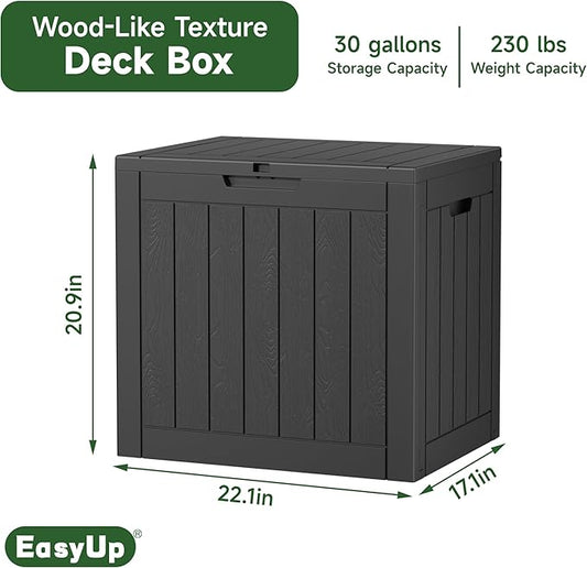 EasyUp 30 Gallon Resin Deck Box Waterproof, UV Resistant Outdoor Storage Box for Delivery, Patio, Garden,and Porch,Striped Black