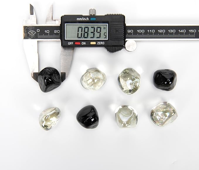 Fire Glass Diamond 1 Inch Fire Pit Glass Rocks for Propane or Gas Fire Pit 20 Pounds White/Onyx Black Blend